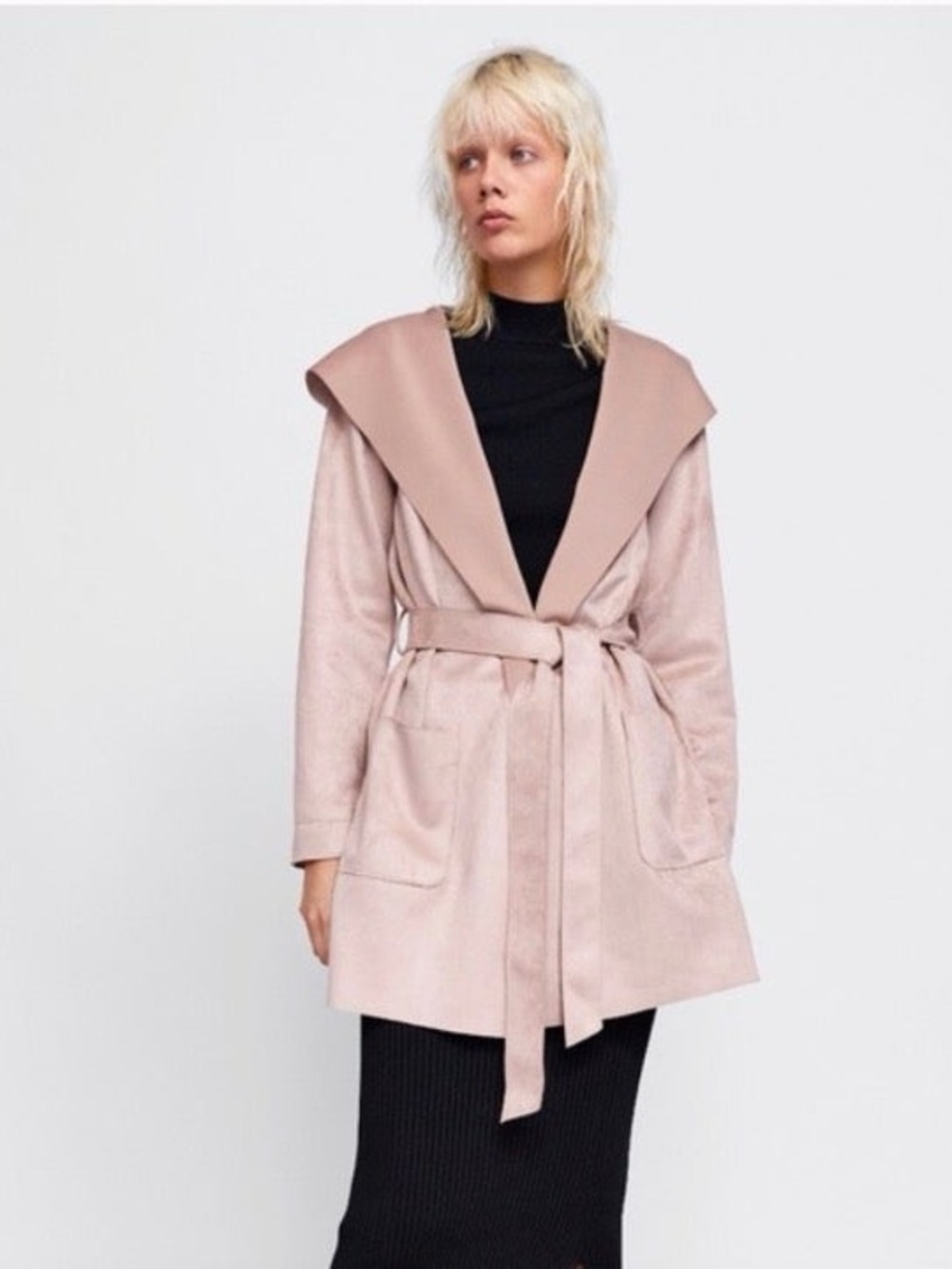 Zara Beige Belted Hooded Trench Coat